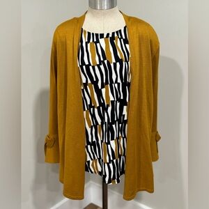 Alfani Mustard Open-Front Cardigan and Short Sleeve Dress Top Blouse Size Small